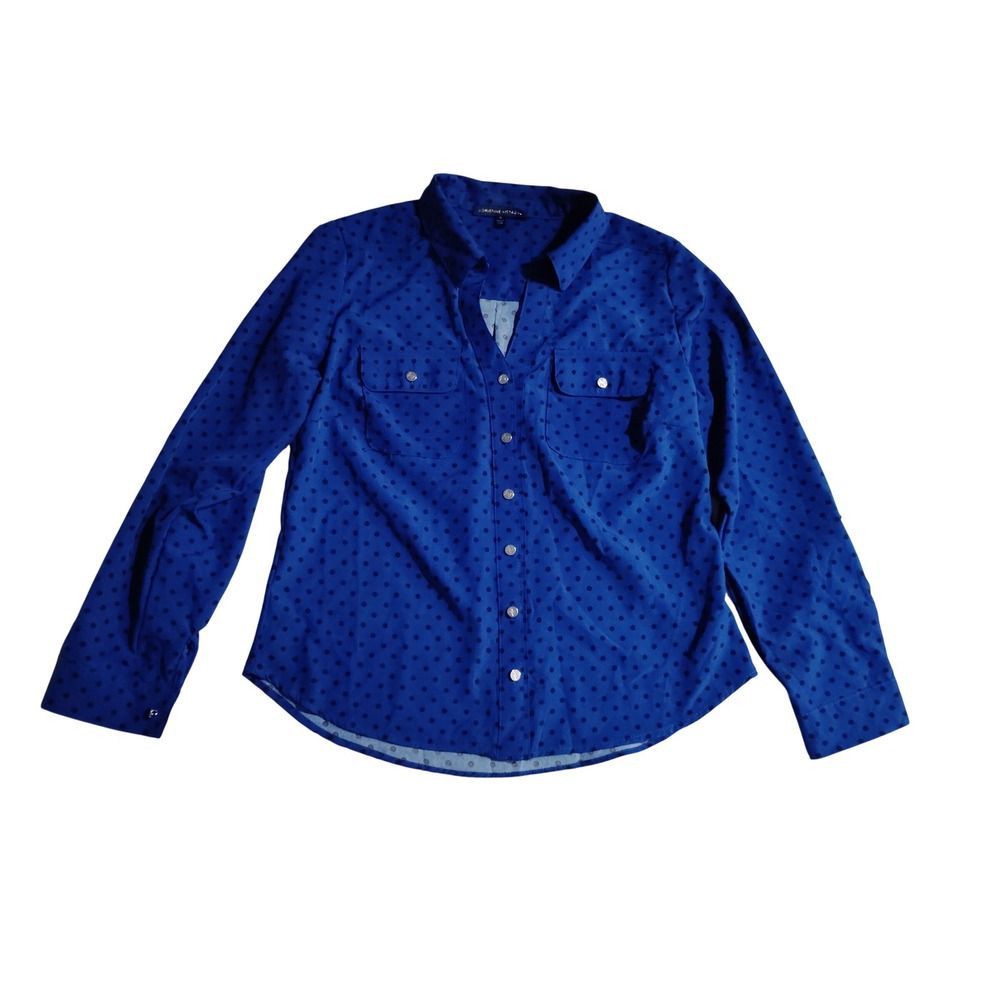 Adrienne Vittadini Womens Royal Blue Polka Dot Button Up Shirt VW31240 Small